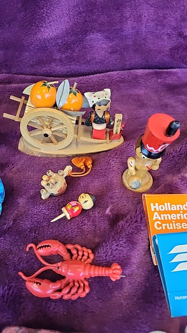 Souvenir Trinket Lot Holland America Cruises Matchbook Japanese Figurines Enamel Trays - 3