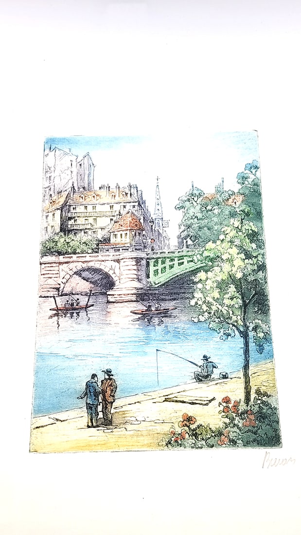 3 Vintage Hand Colored Etchings Of Paris. Signed By French Artist, Marcel Julien Baron. - 11