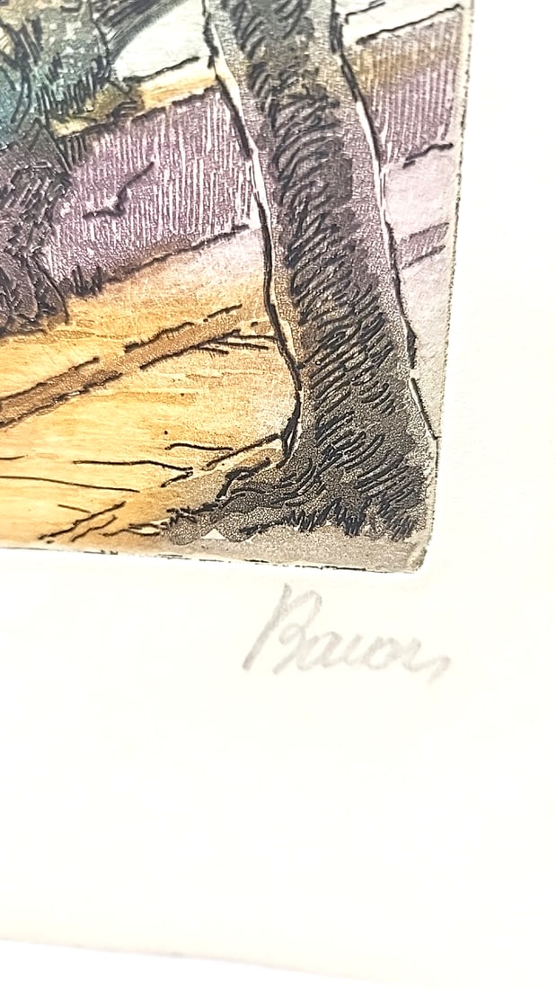 3 Vintage Hand Colored Etchings Of Paris. Signed By French Artist, Marcel Julien Baron. - 3