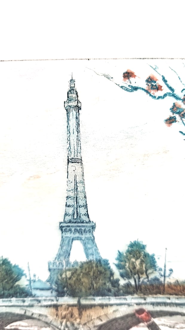 3 Vintage Hand Colored Etchings Of Paris. Signed By French Artist, Marcel Julien Baron. - 5