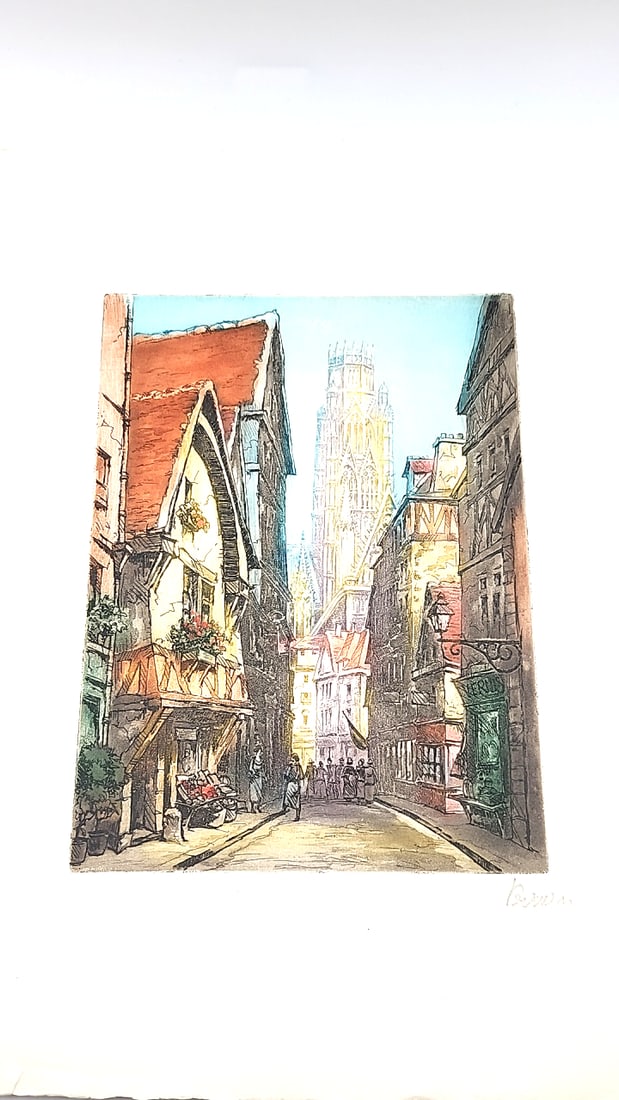 3 Vintage Hand Colored Etchings Of Paris. Signed By French Artist, Marcel Julien Baron. - 8