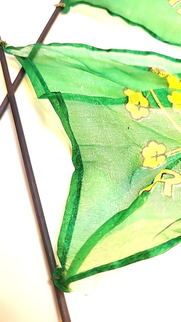 Pair Of Green Erin Go Bragh Irish Harp Shamrock Parade Flags On Wooden Sticks. Made In Japan - 3