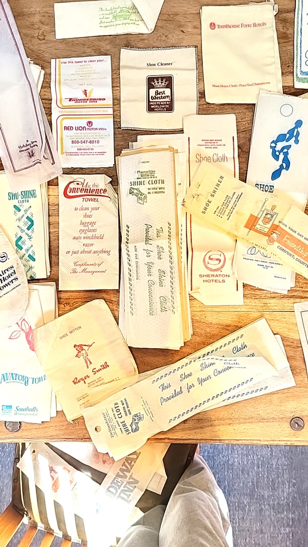 Vintage Hotel Motel Shoe Shine Cloth Towel Lot Best Western, Sheraton, Red Lion, Holiday Inn. Vint: Some slightly used 15 x 15 x 1. 5 1. 2 lb Low Estimate: 12.00 High Estimate: 35.00