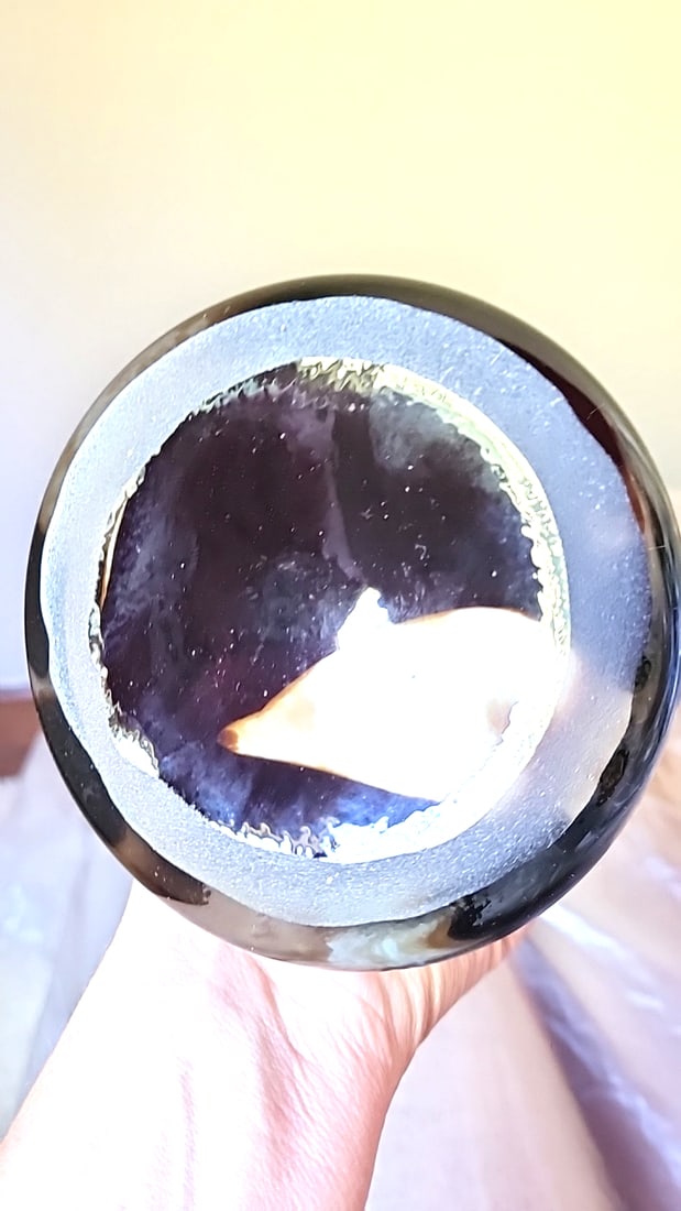 Mocha And Black Swirl Art Glass Vase. - 8