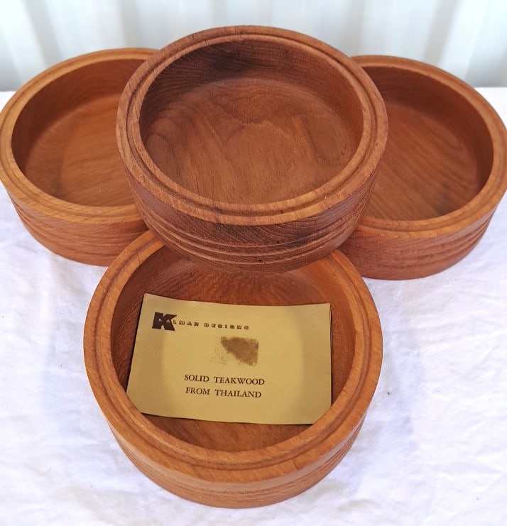 Kalmar Designs Set Of 4 Solid Teakwood Round Bowls, Thailand: 10 x 6 x 6in. 2lb Low Estimate: 15.00 High Estimate: 85.00