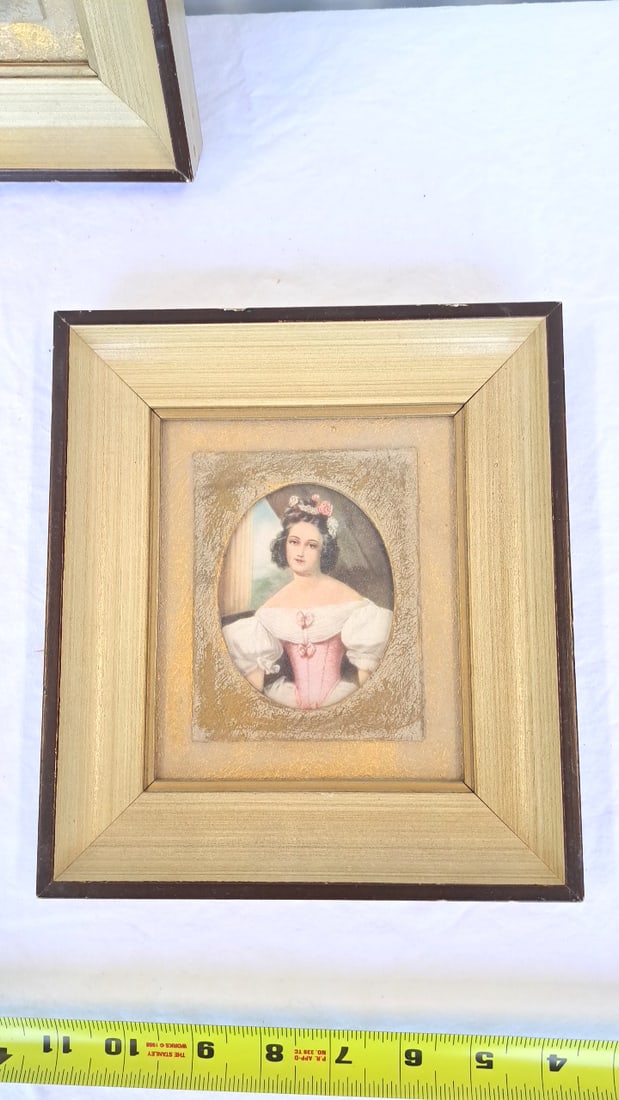 Pair Framed Oval Portrait Prints, Gold-tone Wood Frames - 2