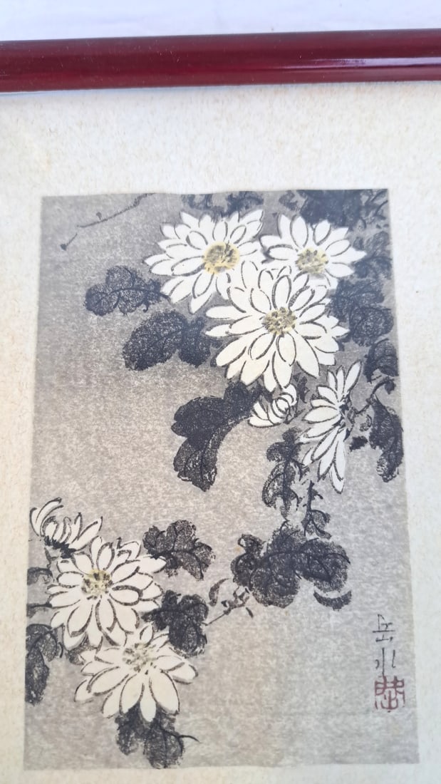 Pair Of Framed Japanese Woodblock Prints With Geisha, Flowers & Snow Scenes - 8