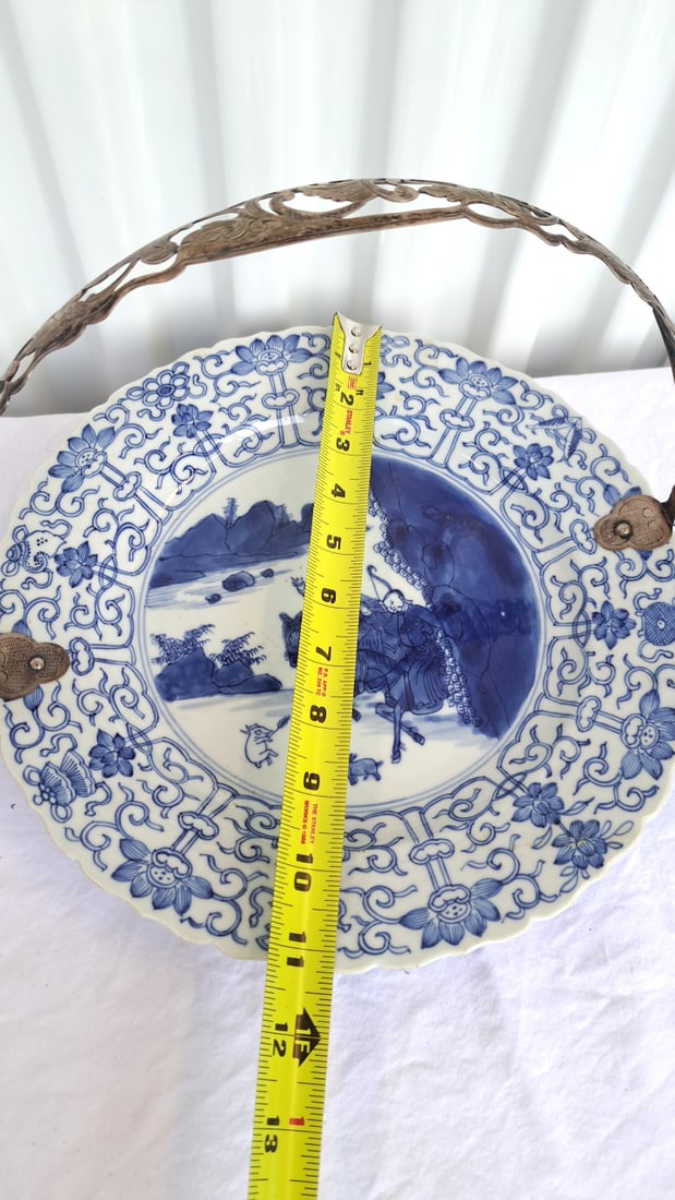 Chinese Blue White Hunters Plate With Handle - 7