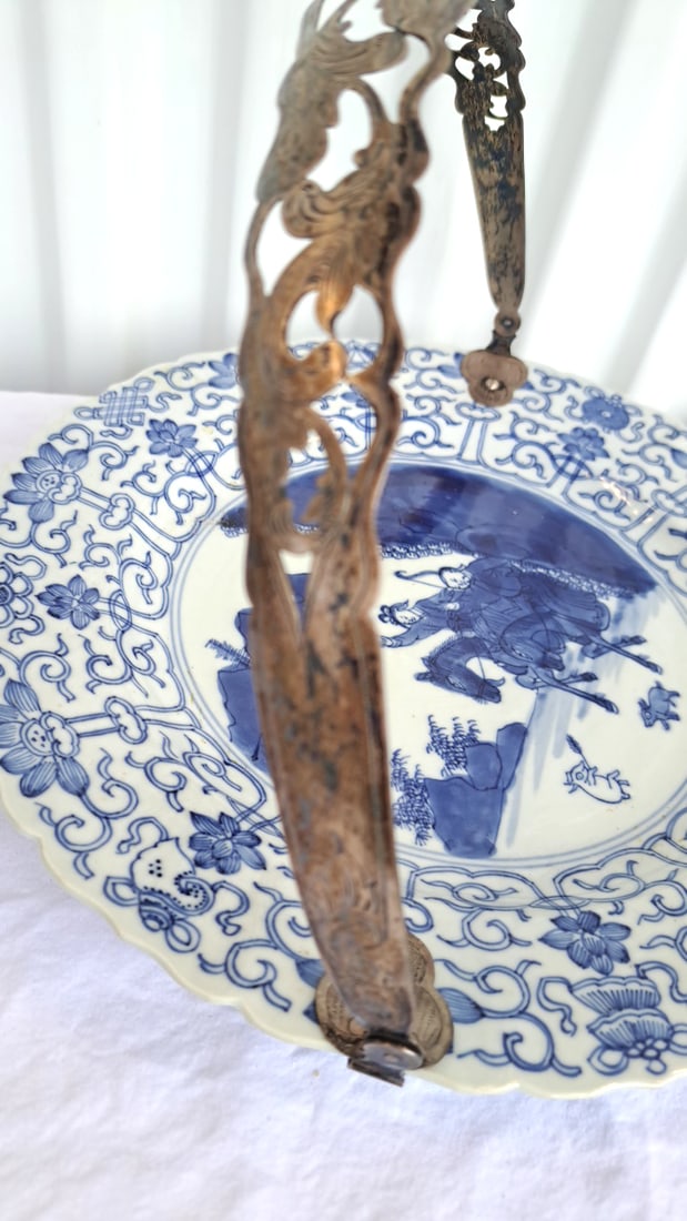 Chinese Blue White Hunters Plate With Handle - 8