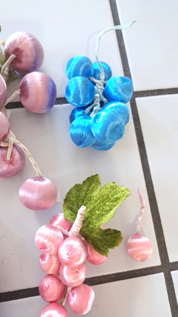 Satin Thread Wrapped Artificial Fruit Ornaments, Grapes Apples Pears Mixed Colors - 5