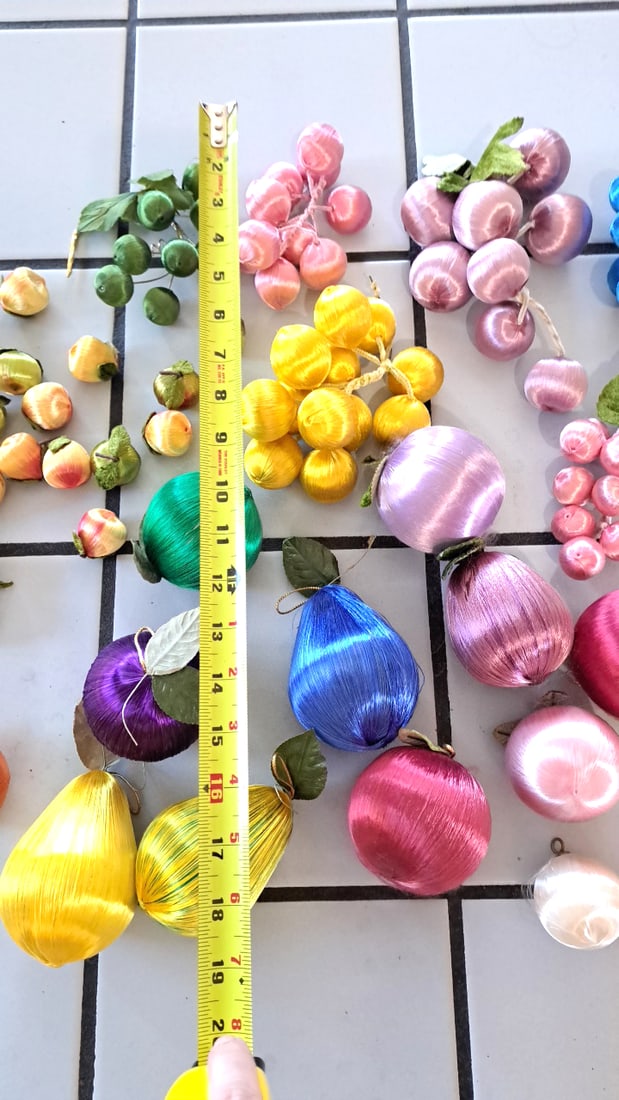 Satin Thread Wrapped Artificial Fruit Ornaments, Grapes Apples Pears Mixed Colors - 8