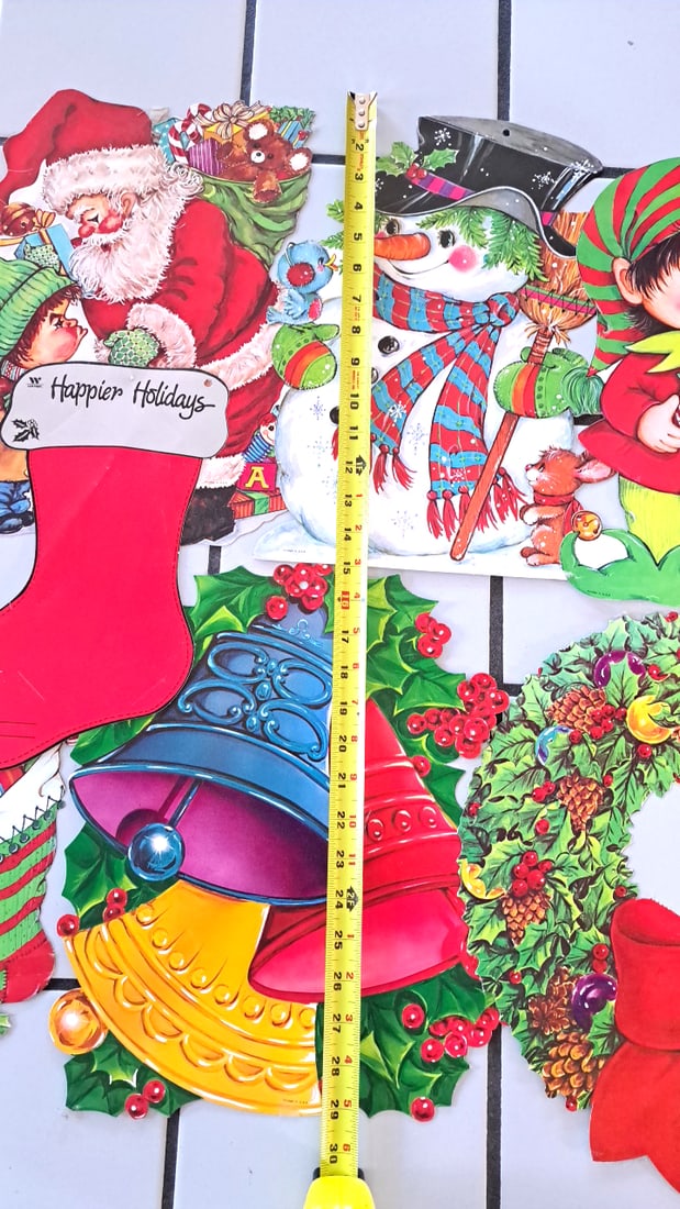 Christmas Cardboard Die-cut Wall Decorations Santa Elf Snowman Wreath Lot - 2
