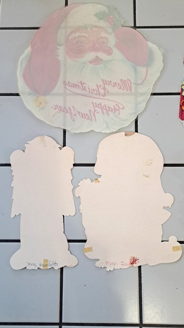 Christmas Cardboard Die-cut Wall Decorations Santa Elf Snowman Wreath Lot - 5