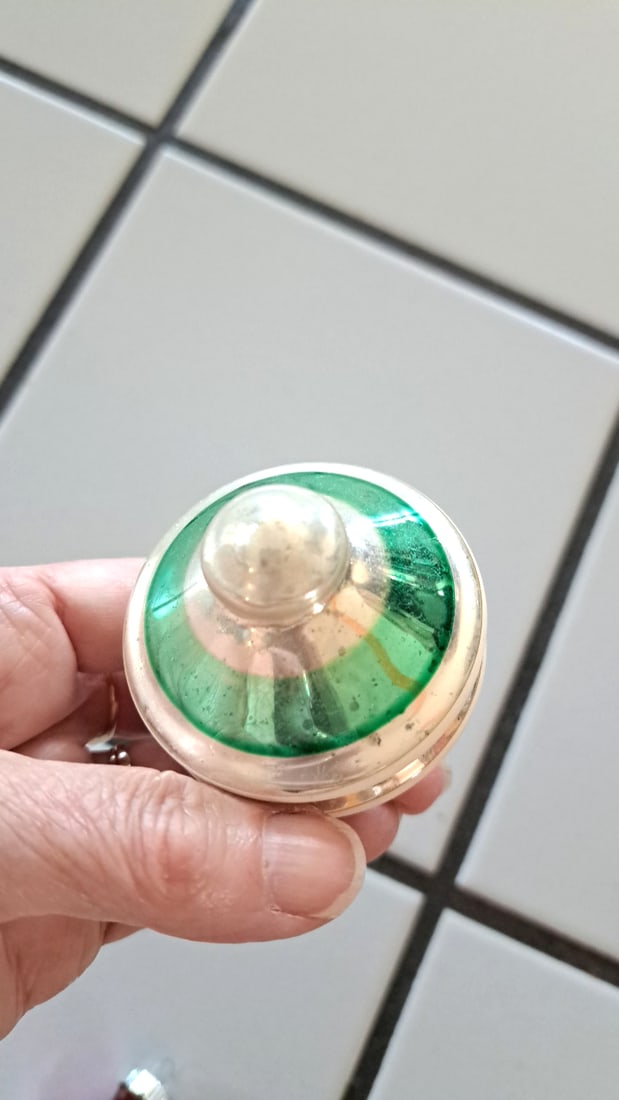 2 Shiny Brite Ufo Spinning Top Glass Christmas Ornaments Red Green Gold Silver - 5