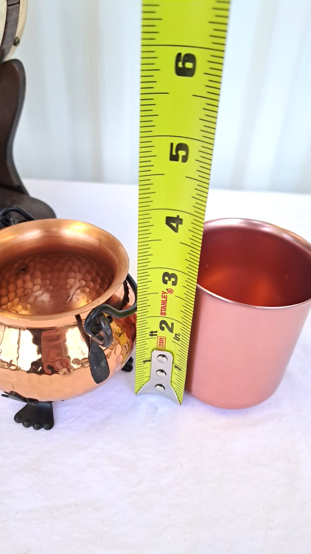 Barrel Beverage Dispenser Faux Wood And Bands, Copper Mug, Cauldron Cup - 8