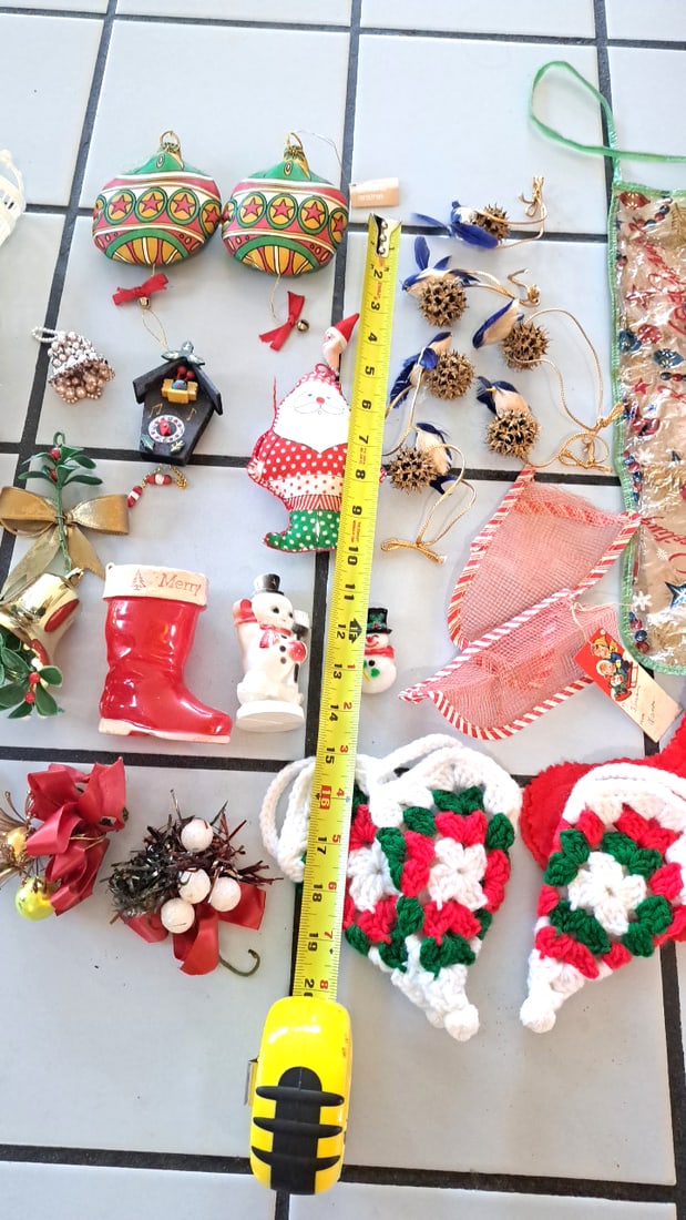 Mixed Christmas Ornament Lot With Nordstrom Merry Mini Fabric Balls, Santa, Snowmen, Stockings - 2