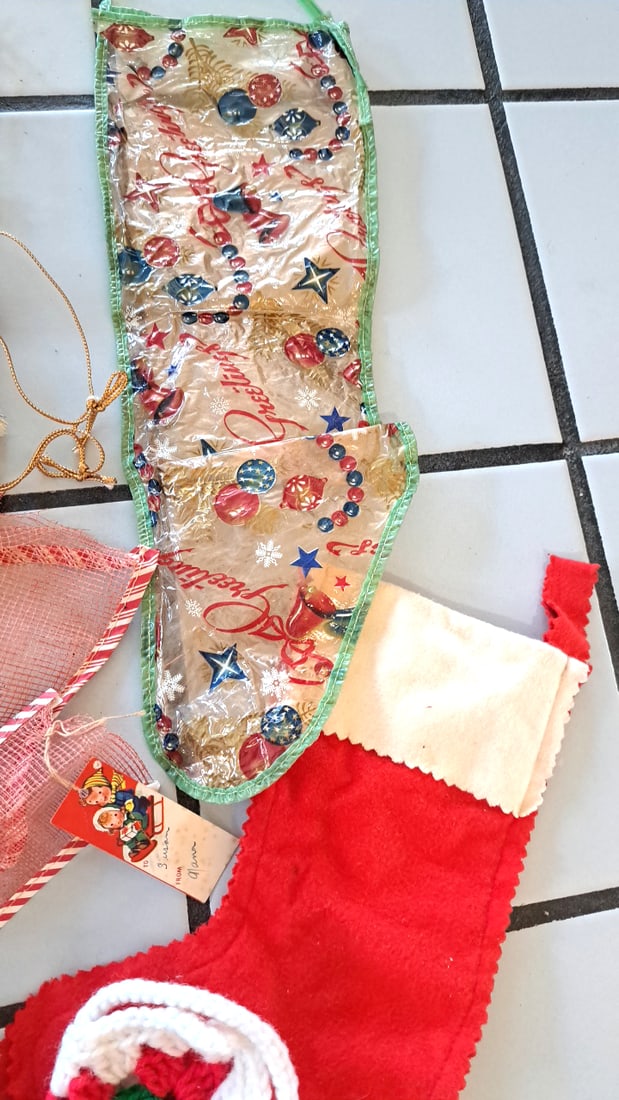 Mixed Christmas Ornament Lot With Nordstrom Merry Mini Fabric Balls, Santa, Snowmen, Stockings - 7