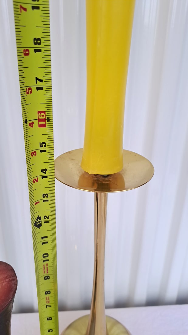 Brass Candlestick Holders, Tall And Short, Curved Tripod Bases - 3