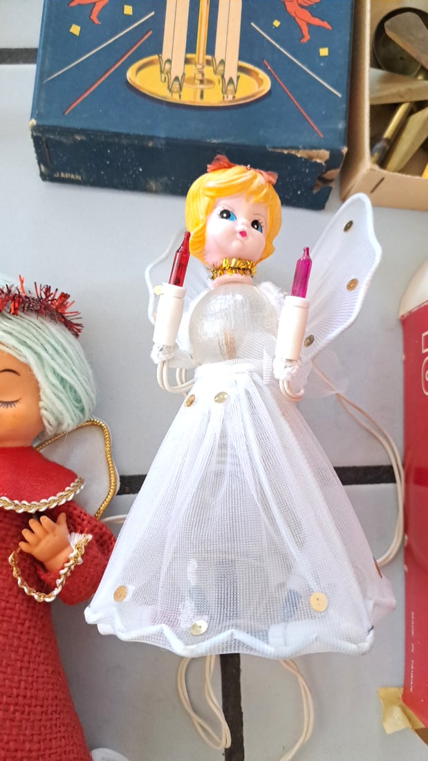 Christmas Angel Chimes Angel Light Decorations Lot With Nativity Lantern - 7
