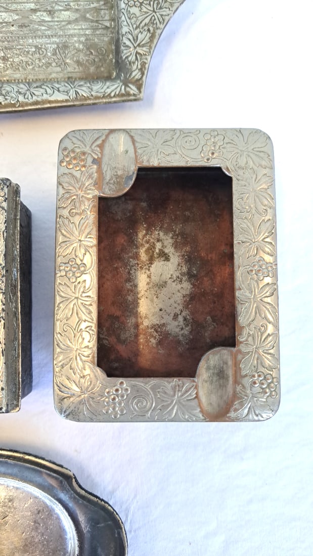 Vtg Embossed Metal Accessories, Tray Boxes Ashtray Frame Some Occupied Japan - 5