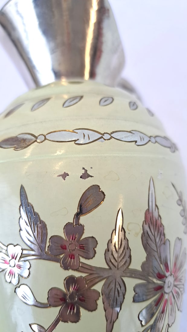 Indian Floral Decorative Pitcher With Silver-tone Handle, Spout And Trim - 10