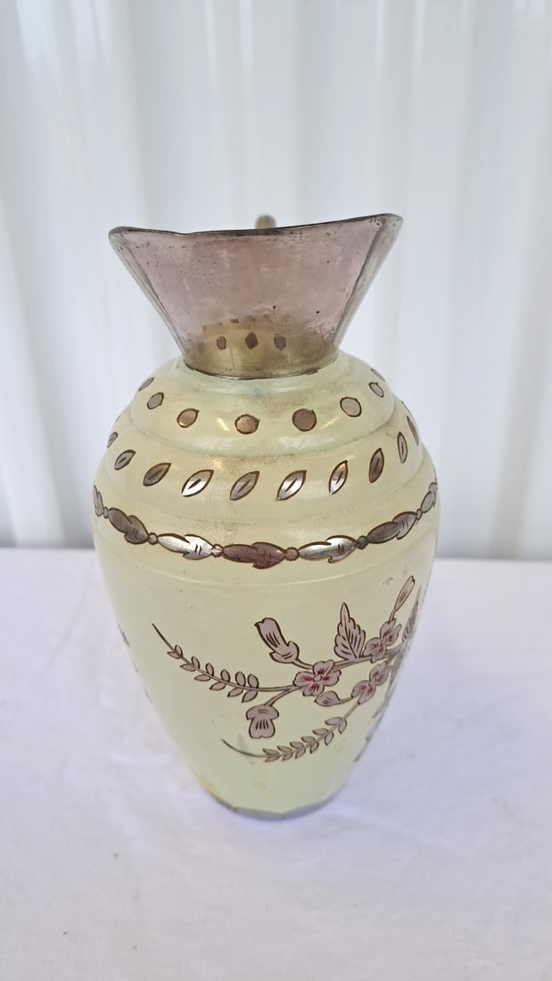 Indian Floral Decorative Pitcher With Silver-tone Handle, Spout And Trim - 2