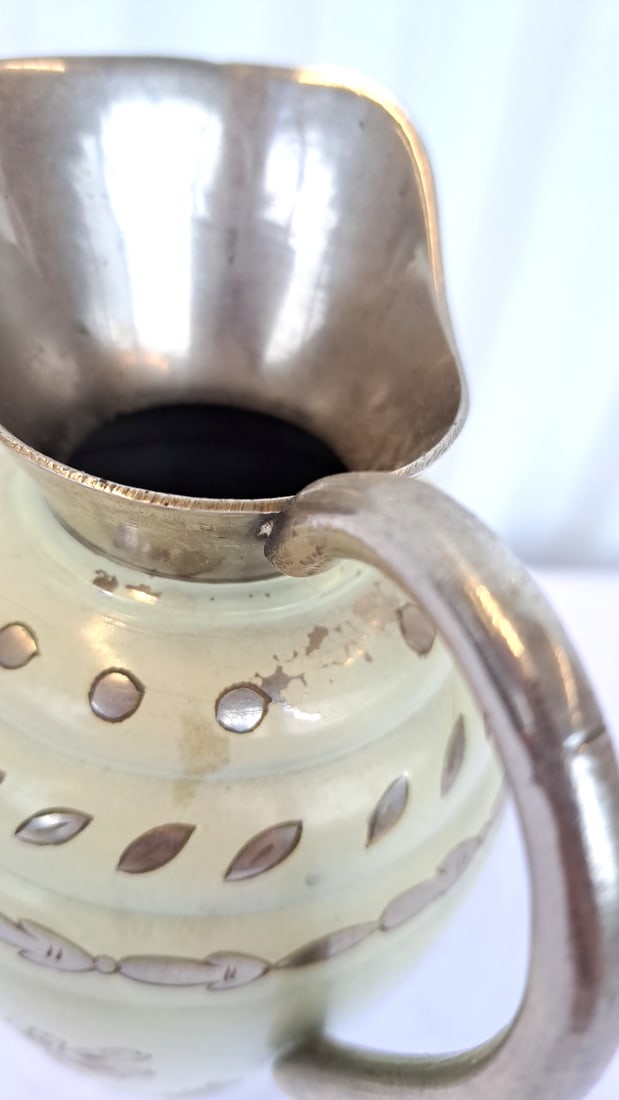 Indian Floral Decorative Pitcher With Silver-tone Handle, Spout And Trim - 5