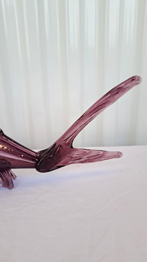 Amethyst Purple Blown Art Glass Fish Sculpture With Controlled Bubbles, 13 In - 3