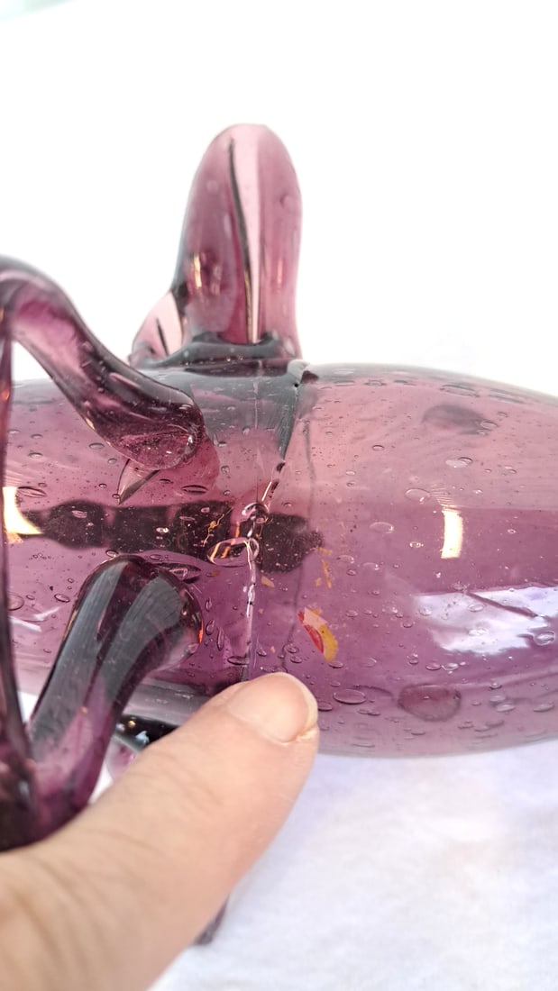 Amethyst Purple Blown Art Glass Fish Sculpture With Controlled Bubbles, 13 In - 9