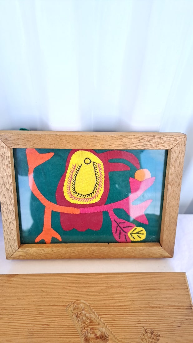 Carved Wood Art Lot With Fish Plaques, Leaf Panel & Framed Bird Artwork - 8