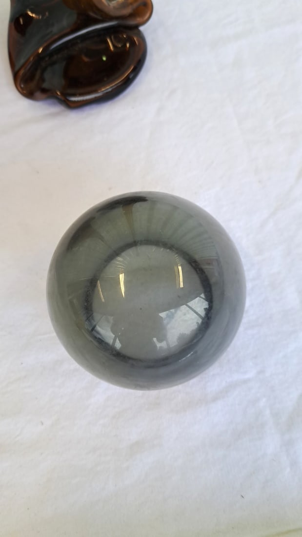Stretched Amber Glass Bottle Vases 13in Smoke Gray Round Bowl - 5