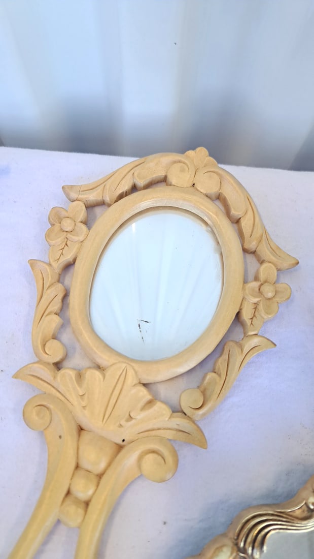 Vanity Mirror & Tray Lot, Gold Filigree Holder, Cherub Mirror Tray, Beautiful Wood Products Mirror - 4