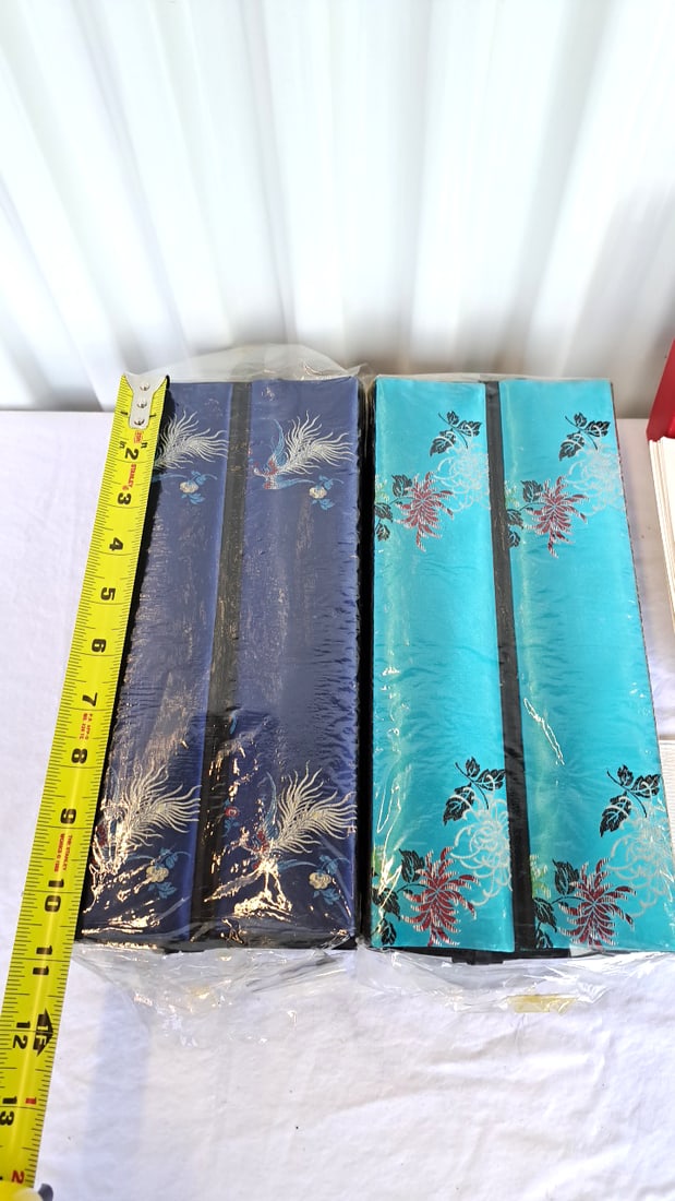 Asian Fabric Over Card Storage Boxes Fancy Cloth Art Christmas Greeting Cards - 2