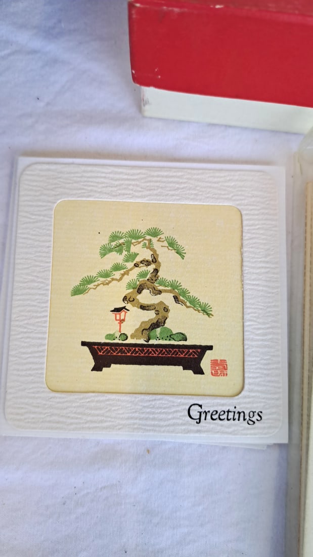 Asian Fabric Over Card Storage Boxes Fancy Cloth Art Christmas Greeting Cards - 8