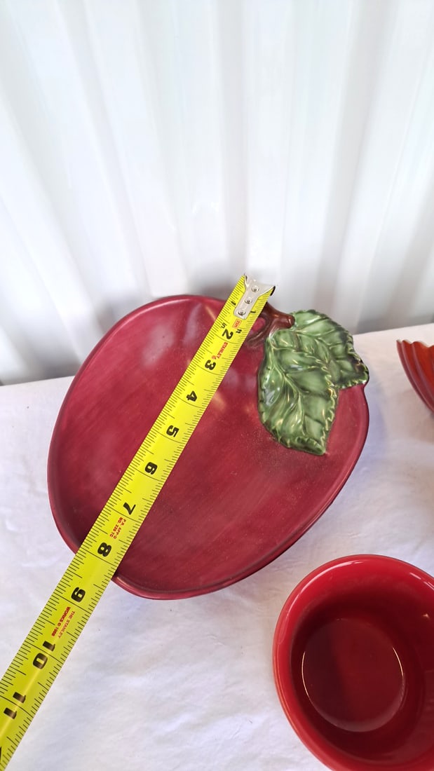 Red Ceramic Apple Plate, Fiesta Mug Ribbed Bowls - 2