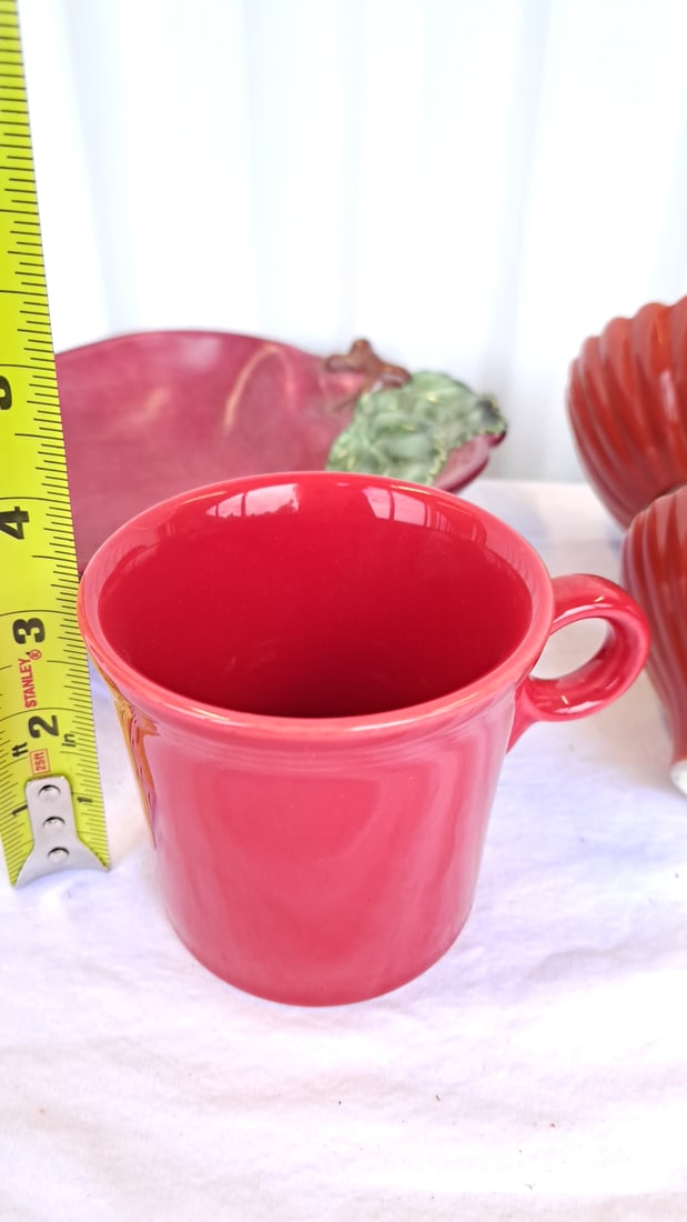 Red Ceramic Apple Plate, Fiesta Mug Ribbed Bowls - 3