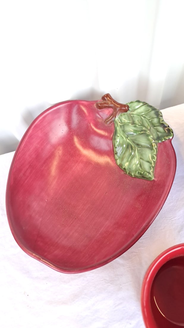 Red Ceramic Apple Plate, Fiesta Mug Ribbed Bowls - 4