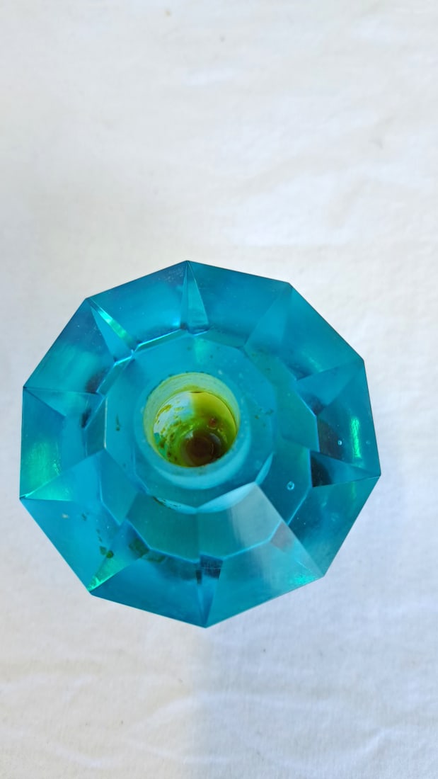 Irice Hand Cut Crystal Perfume Bottle With Faux Plastic Flower Bunch - 10
