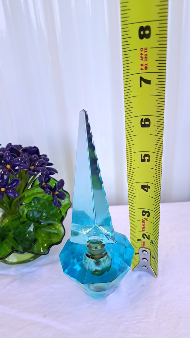 Irice Hand Cut Crystal Perfume Bottle With Faux Plastic Flower Bunch - 2