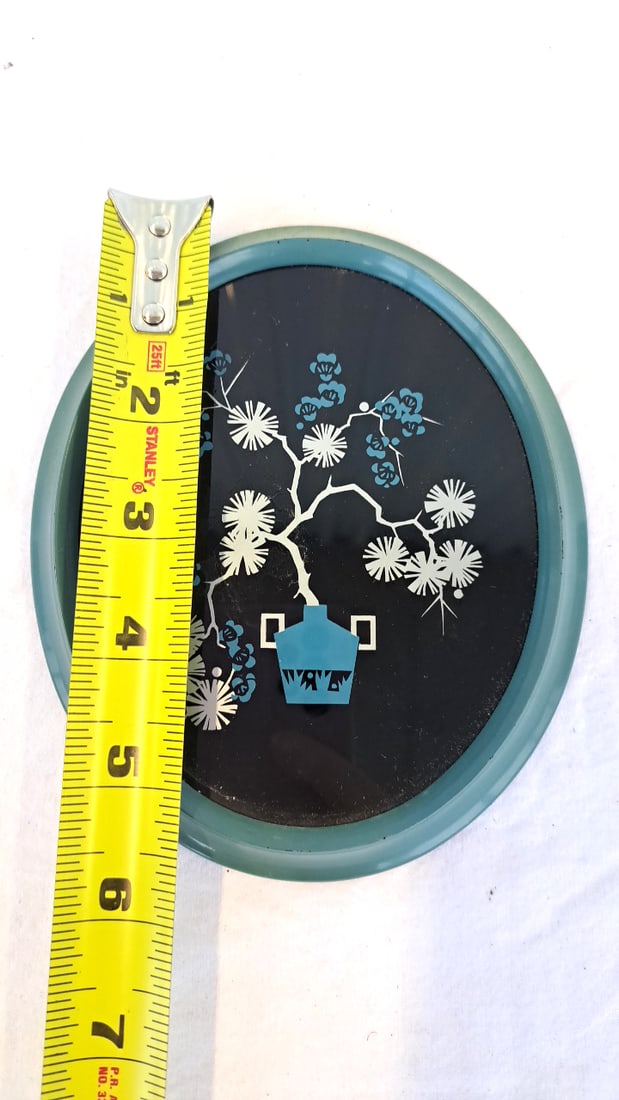Asian Floral.Silver Blue Picture And Ceramic Pagoda Bridge Decor - 7