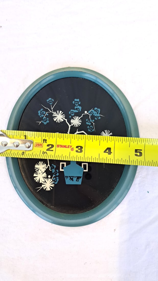 Asian Floral.Silver Blue Picture And Ceramic Pagoda Bridge Decor - 8
