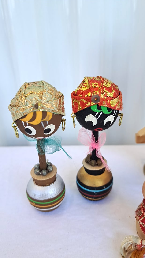 Vintage Japanese Wooden Folk Doll Lot, Kokeshi, Animal Mask Figures & Miniatures - 2
