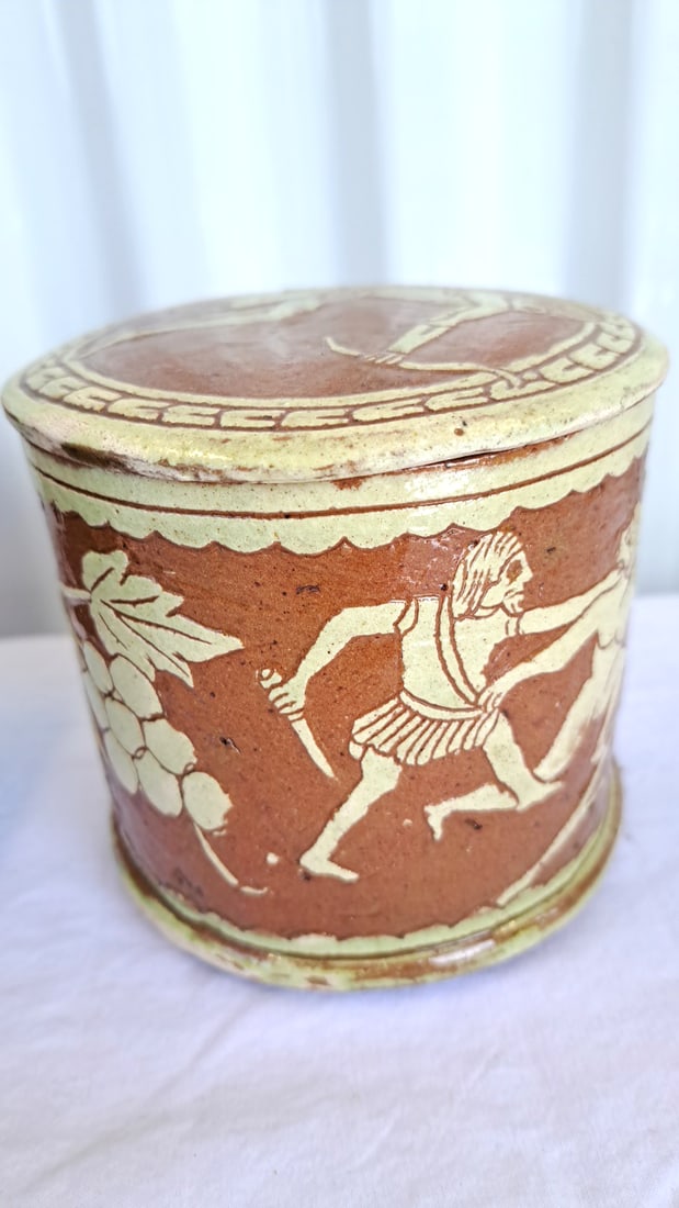 Greek Souvenir Decor Lot: Lidded Ceramic Jar, Metal Eagle Box, Planter, Pitcher & Cup - 15
