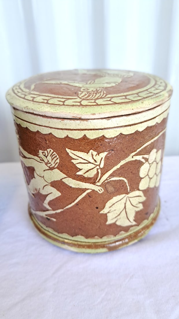 Greek Souvenir Decor Lot: Lidded Ceramic Jar, Metal Eagle Box, Planter, Pitcher & Cup - 16