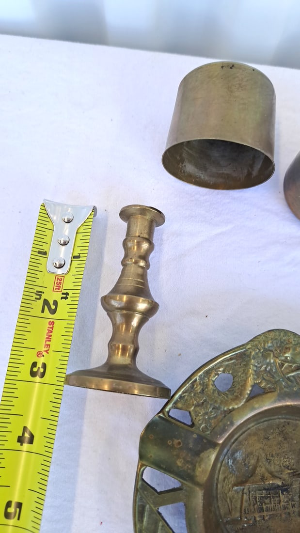 Brass Decorative Lot With Ashtrays, Bell, Candlestick And Lidded Boxes - 12