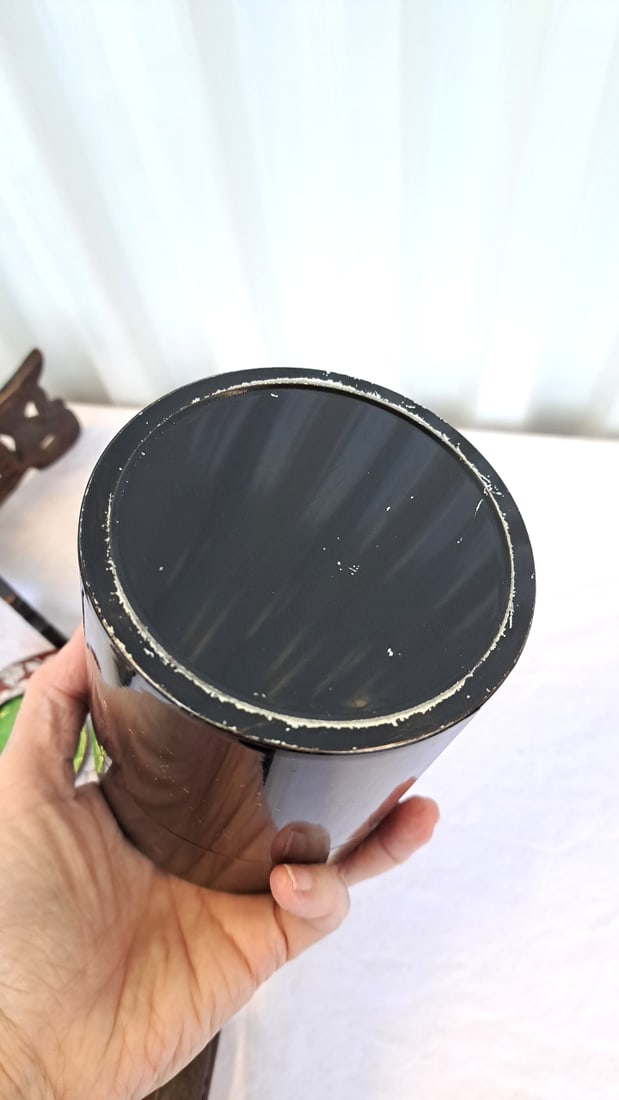 Asian Decorative Lot With Chinese Bowl, Black Tin, Enamel Matchbox Holder Wood Stands - 16