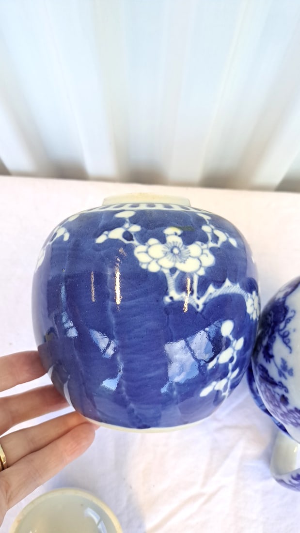 Blue White Porcelain Lot Cauldon England Pitcher, Floral Ginger Jar, Otagiri Deer Mug - 12