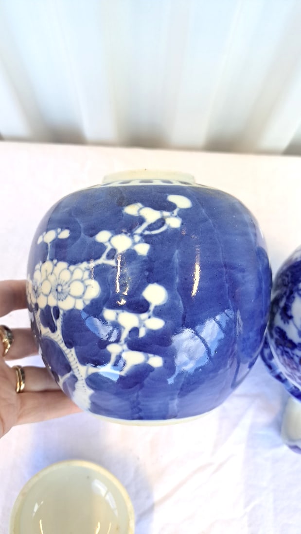 Blue White Porcelain Lot Cauldon England Pitcher, Floral Ginger Jar, Otagiri Deer Mug - 13