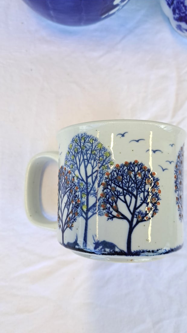 Blue White Porcelain Lot Cauldon England Pitcher, Floral Ginger Jar, Otagiri Deer Mug - 3