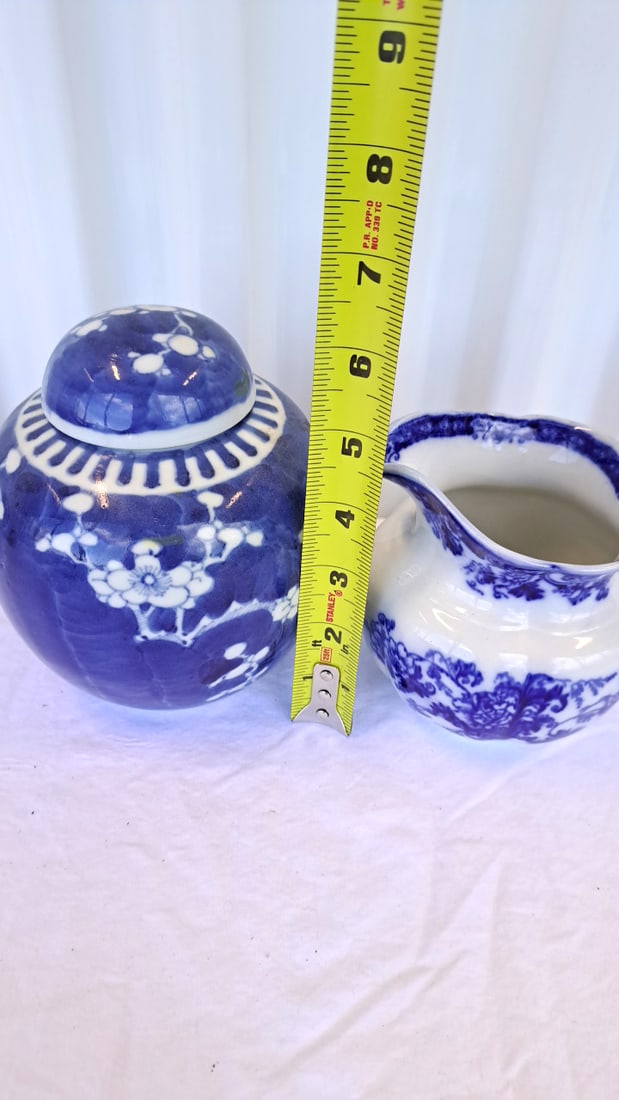Blue White Porcelain Lot Cauldon England Pitcher, Floral Ginger Jar, Otagiri Deer Mug - 6